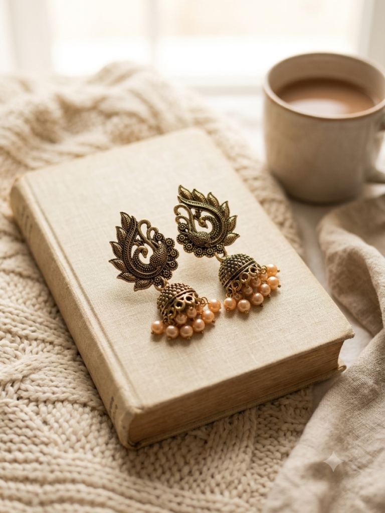 Antique Golden Peacock Jhumka Earrings
