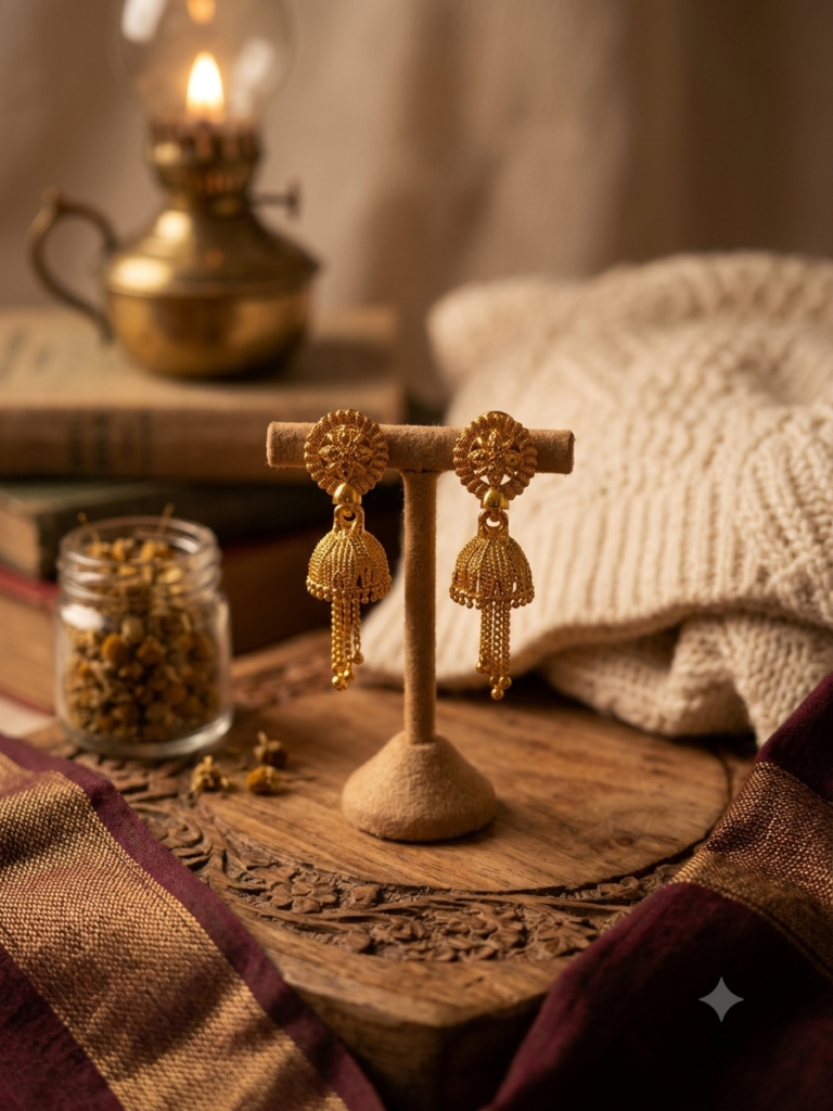 Golden Chain-Tassel Jhumka Earrings