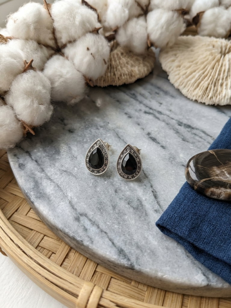 Midnight Teardrop Filigree Studs