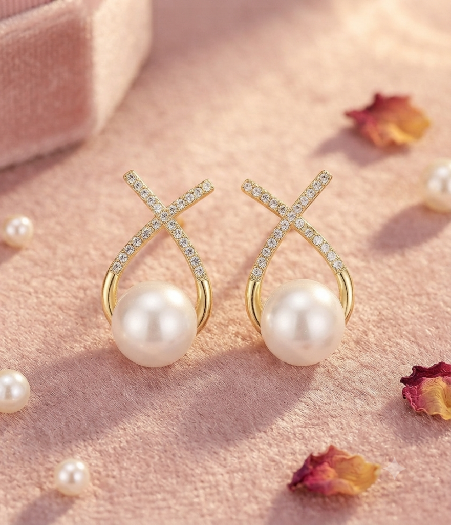 Ethereal Cross-Over Pearl Earrings