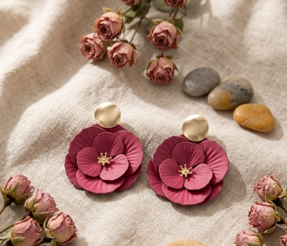 Crimson Bloom Statement Earrings