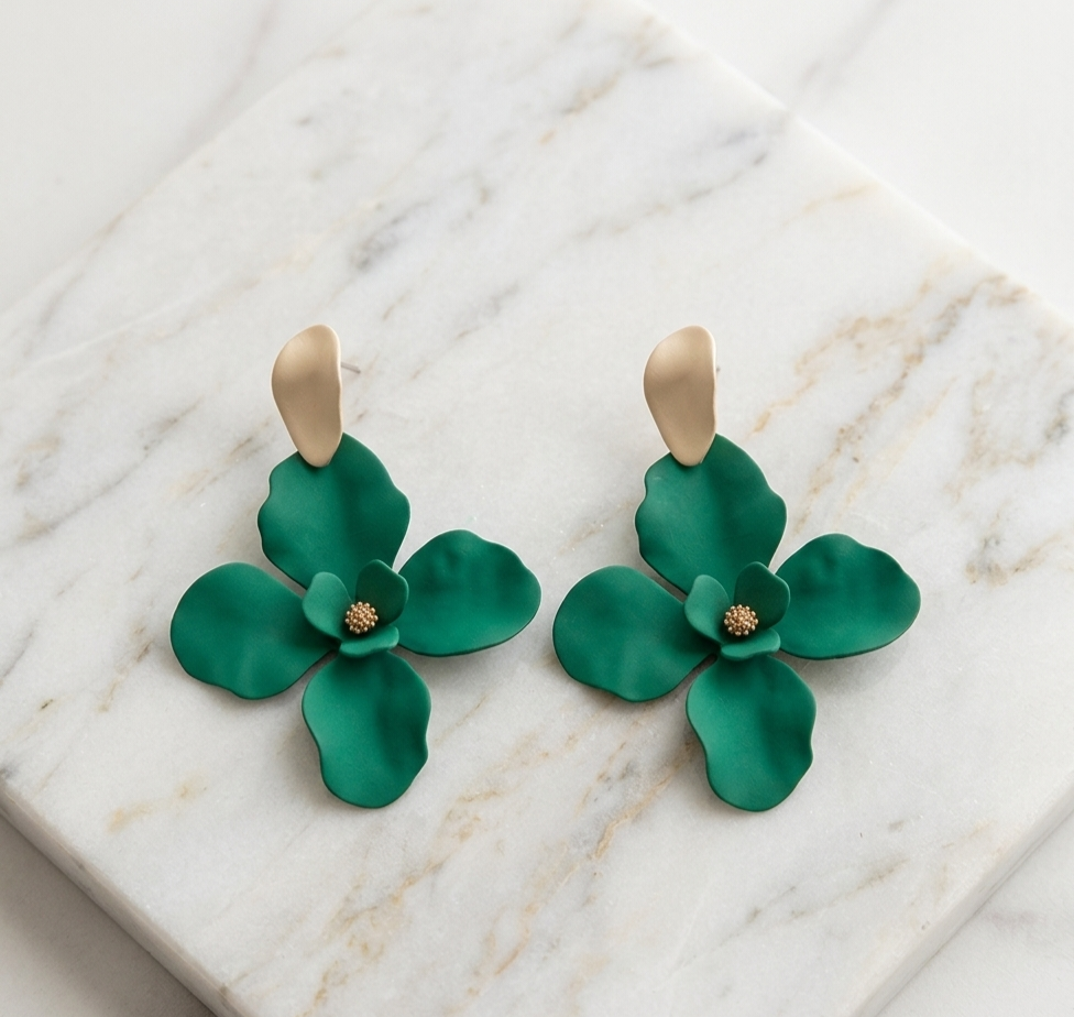 Emerald Blossom Stud Earrings