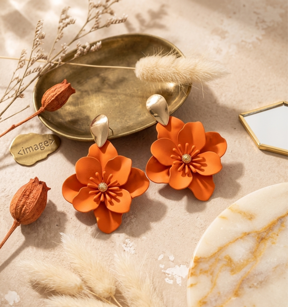 Sunset Orange Floral Earrings