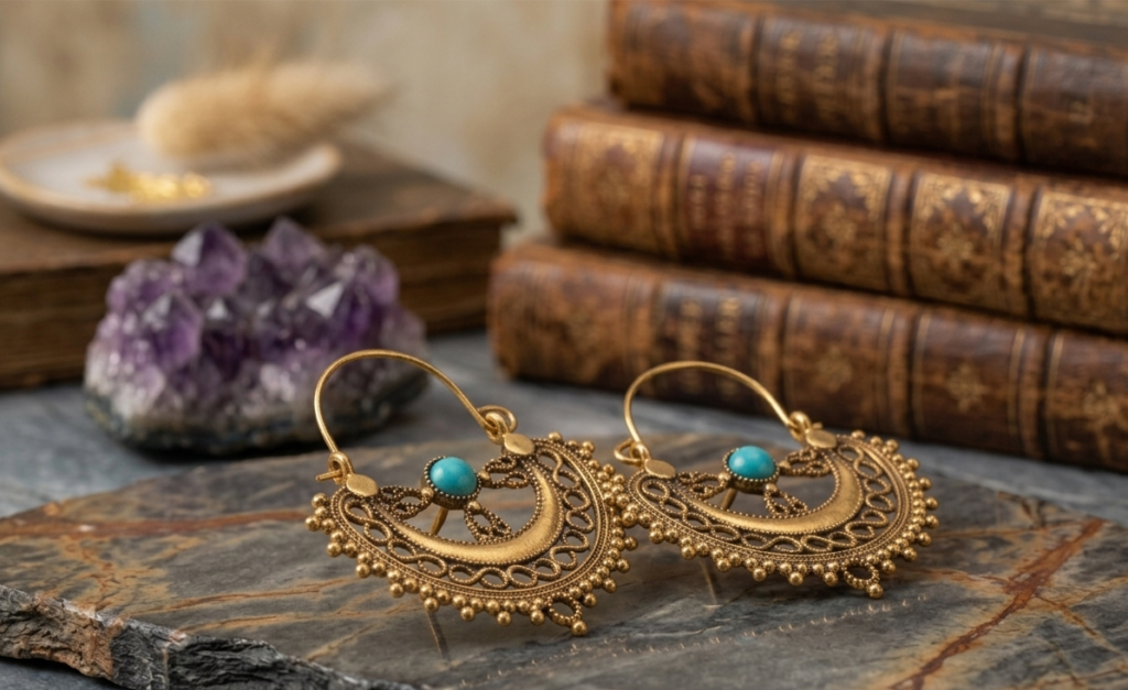 Bohemian Turquoise Crescent Hoop Earrings