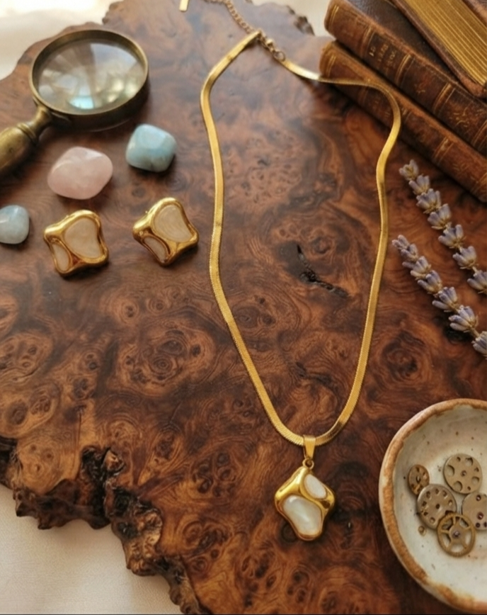 Ethereal Mother-of-Pearl Herringbone Pendant