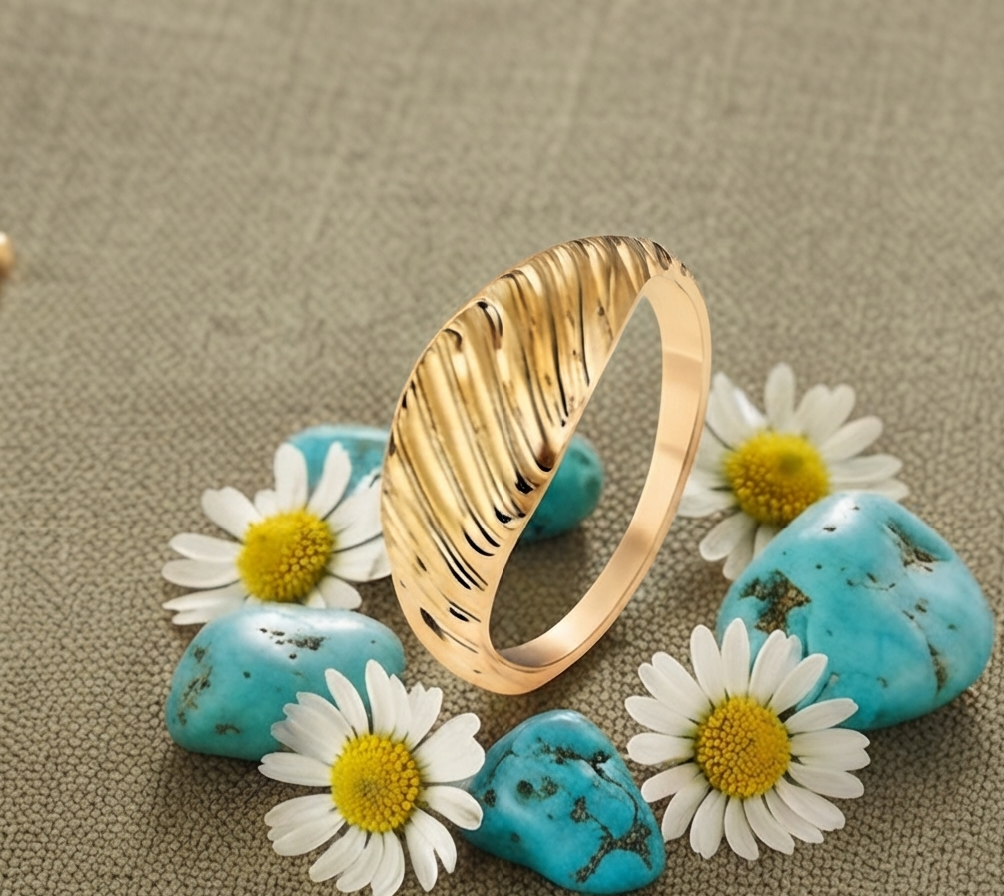 Golden Ripple Signet Ring