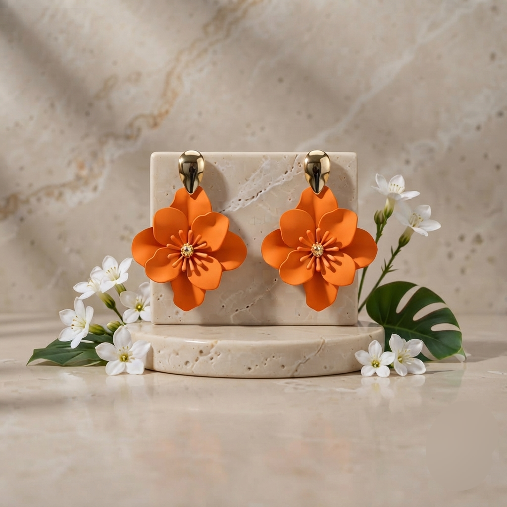 Sunset Orange Floral Earrings