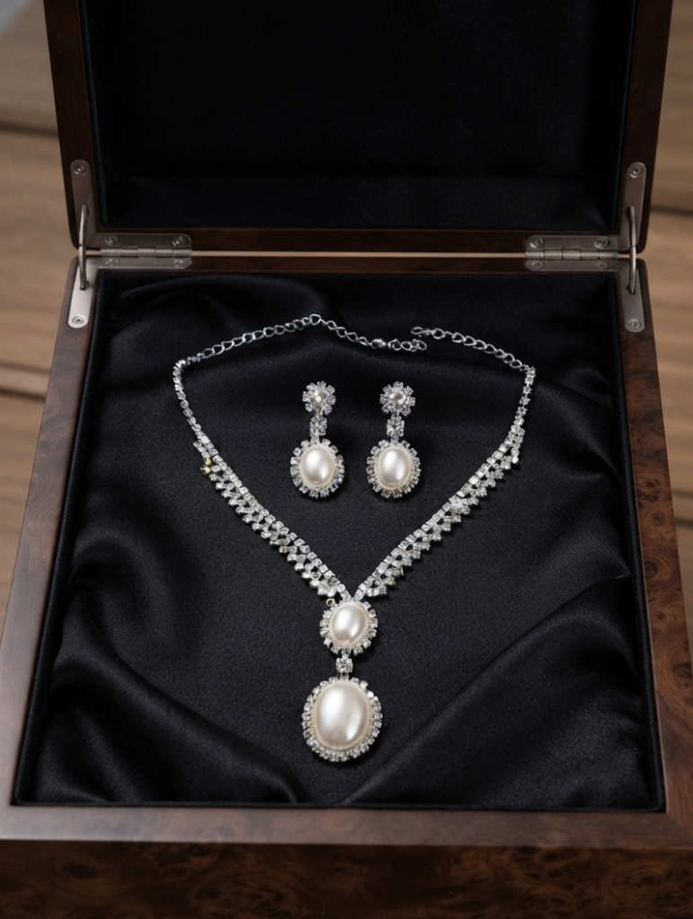 Elegance Crest Pearl & Rhinestone Jewelry Set